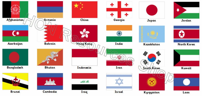 Flags of Asia 53 Printable Flash Cards by HONResourcesShop on Etsy