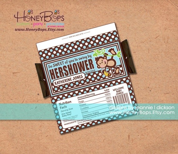 Personalized Monkey Candy Bar Wrapper Birthday, Baby Shower, or Announcement DIY- Printable PDF file Il_570xn