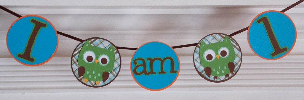 Owl 1st Birthday High Chair Banner ... includes 2 die cuts ... READY TO SHIP ... Blue Green Brown Orange ... adjustable Il_570xn