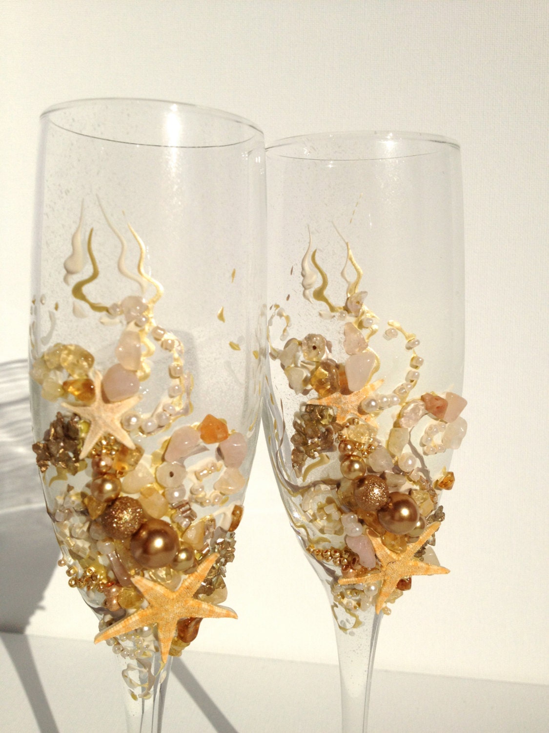 Beach Wedding Champagne Glasses Toasting Flutes By Purebeautyart