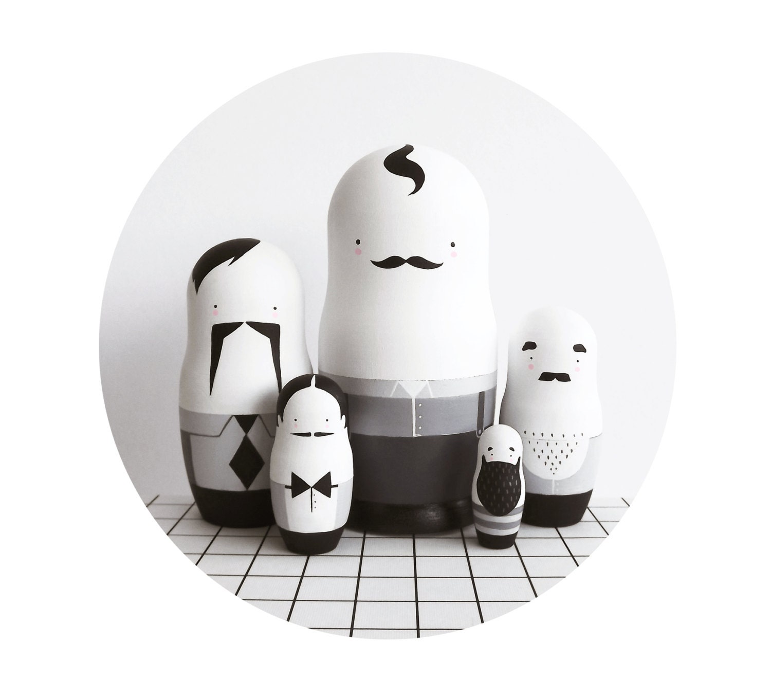 black and white nesting dolls