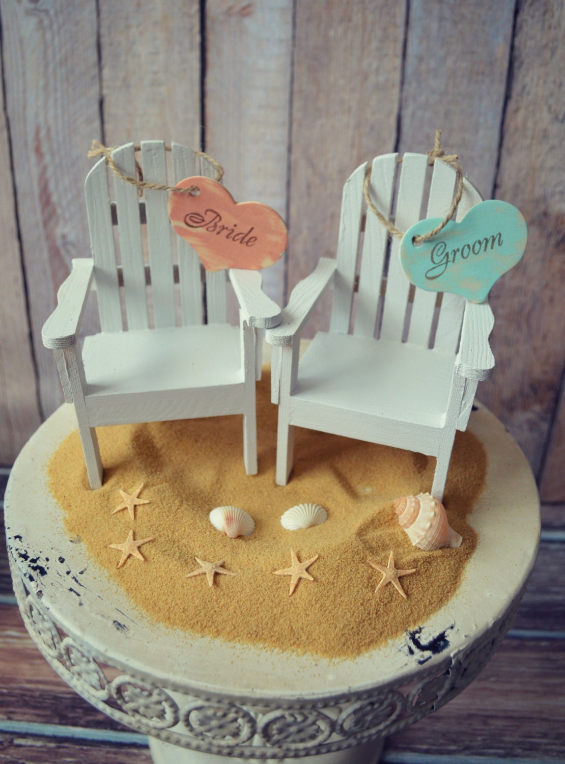 Beach-wedding-cake topper-destination-tropical-Adirondack-chairs-Mr