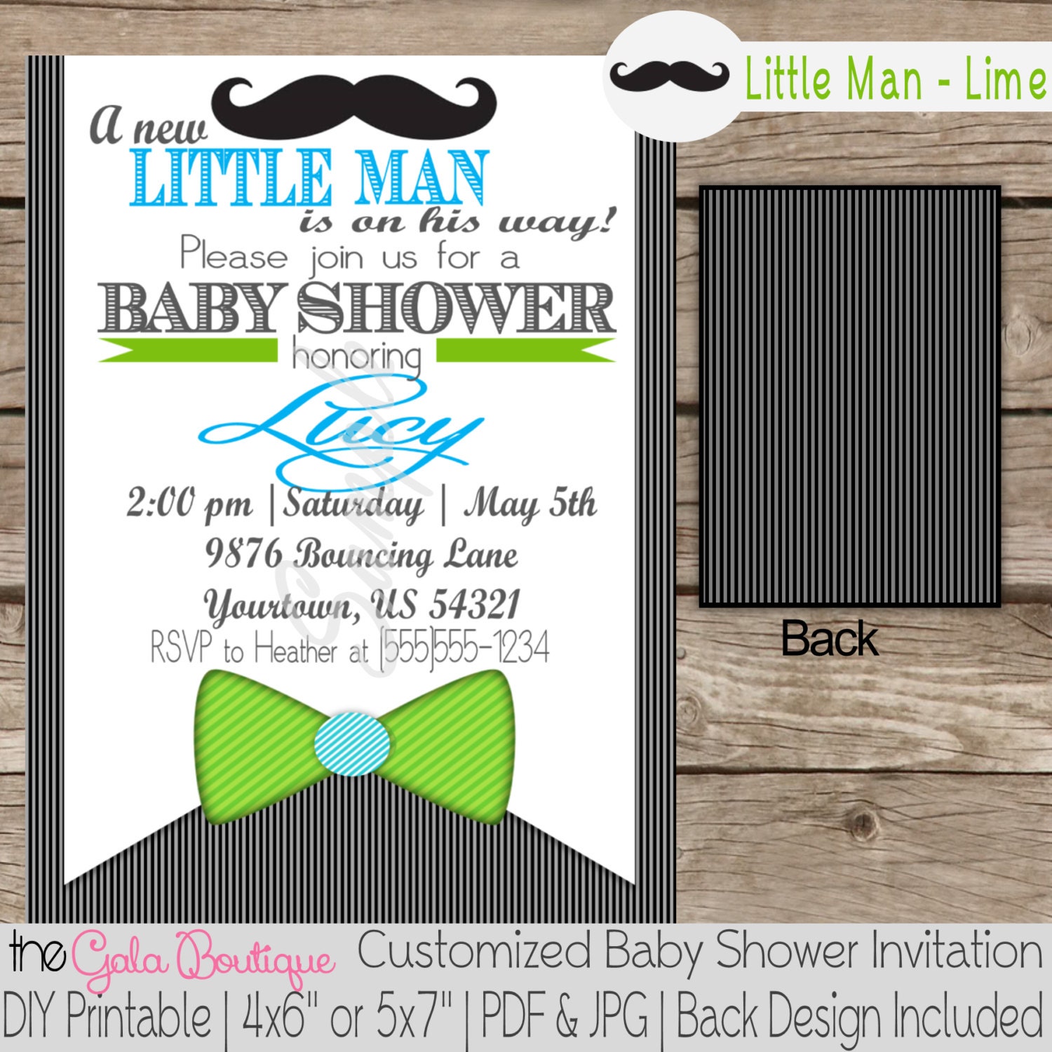 Little Man Baby Shower Invitation | Digital DIY | Mustache | Bow Tie ...