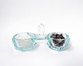 Antique Soviet Light Turquoise Crystal Salt and Pepper Stand, Circa 1940's - 1950's - MonstersOverTheSea