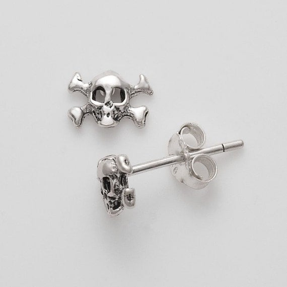 sterling silver skull & Crossbones Stud Earrings by TheBlingStore