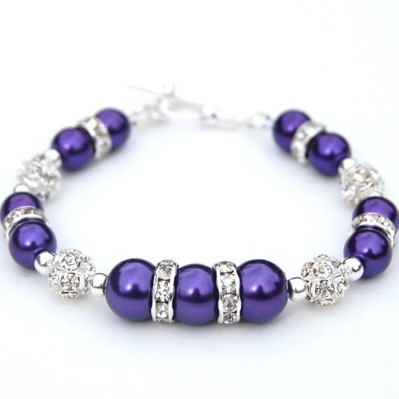 Purple Pearl Rhinestone Bracelet Bridesmaid Jewelry By Amidesigns 