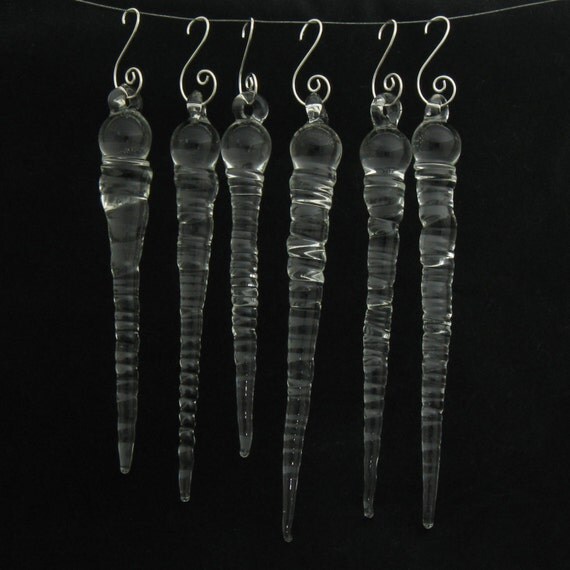 Icicle Set of 6 Glass Ornaments in Your Choice by FullBlownGlass