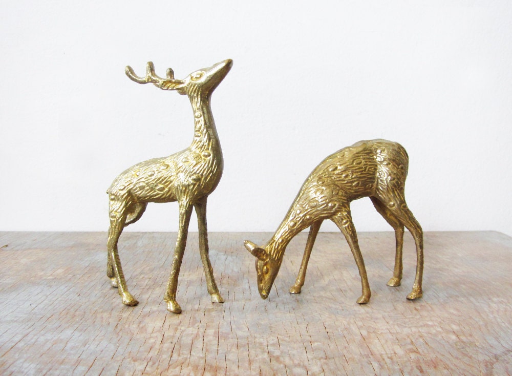 vintage brass deer figurines