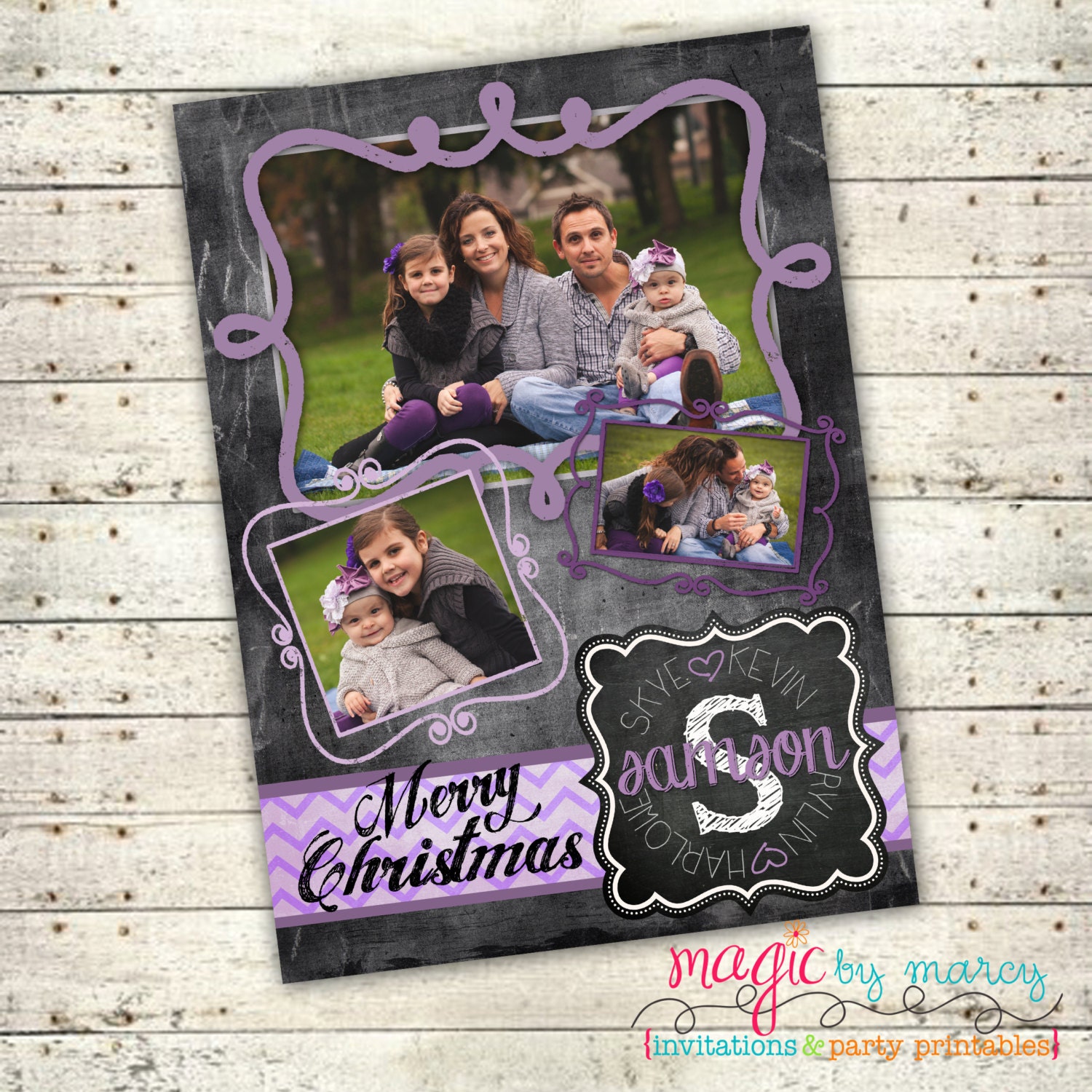 Custom Colors Chalkboard Doodle Merry Christmas Printable Photo Christmas Cards Digital Designs from Magic by Marcy Il_570xn