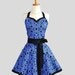 Sweetheart Retro Apron , Sexy Handmade Kitchen Apron in Royal Blue and Black Floral