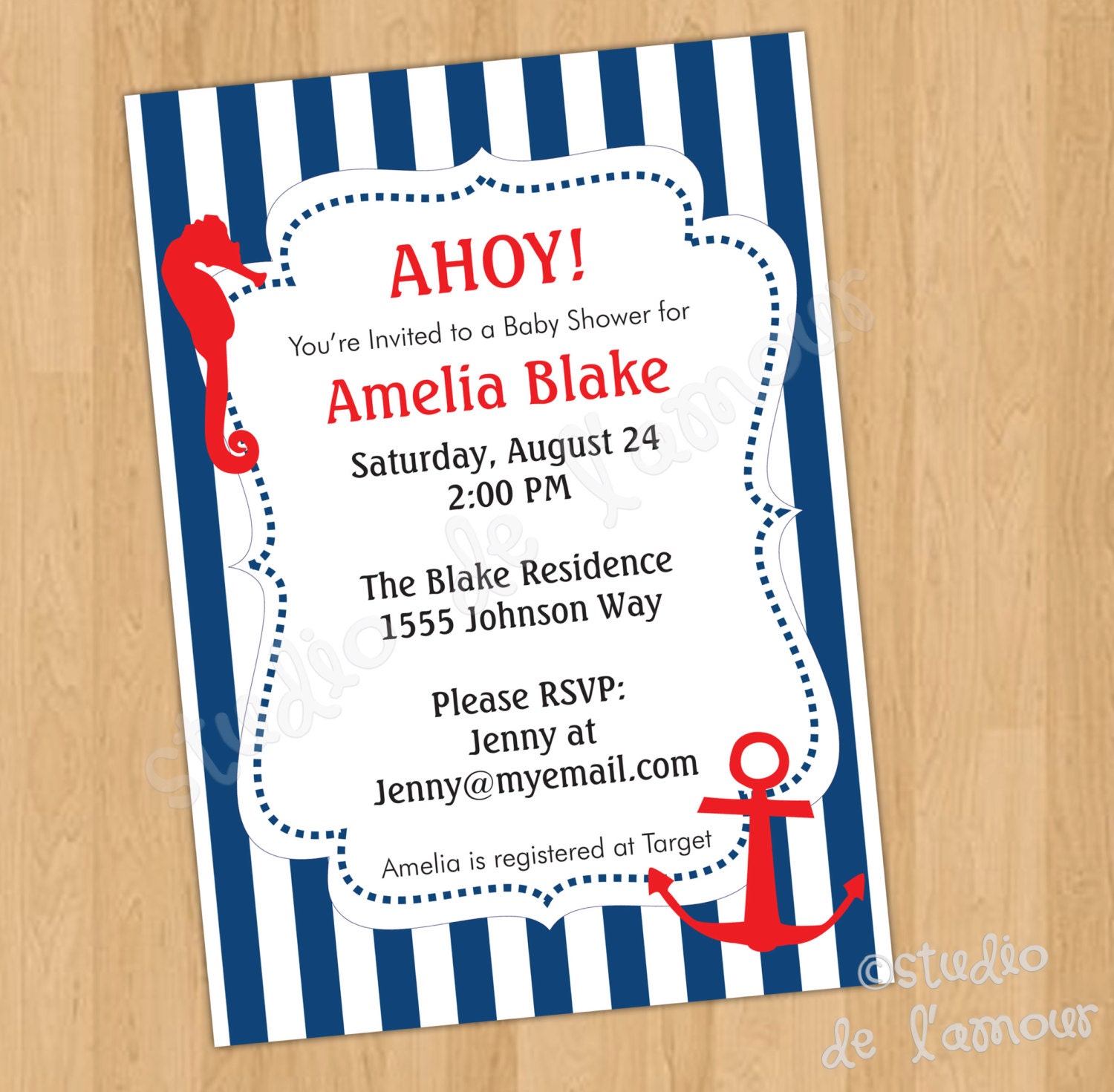 PRINTABLE PDF Nautical Theme Birthday Bridal Shower or Baby Shower Customizeable Invitation Il_570xn