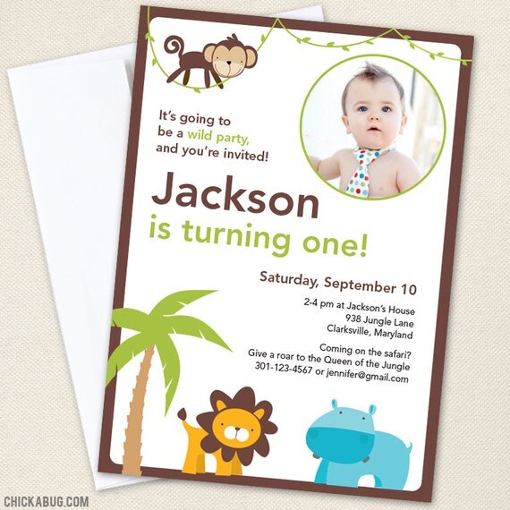 Jungle safari party photo invitations - Professionally printed - Printable file also available Il_570xn
