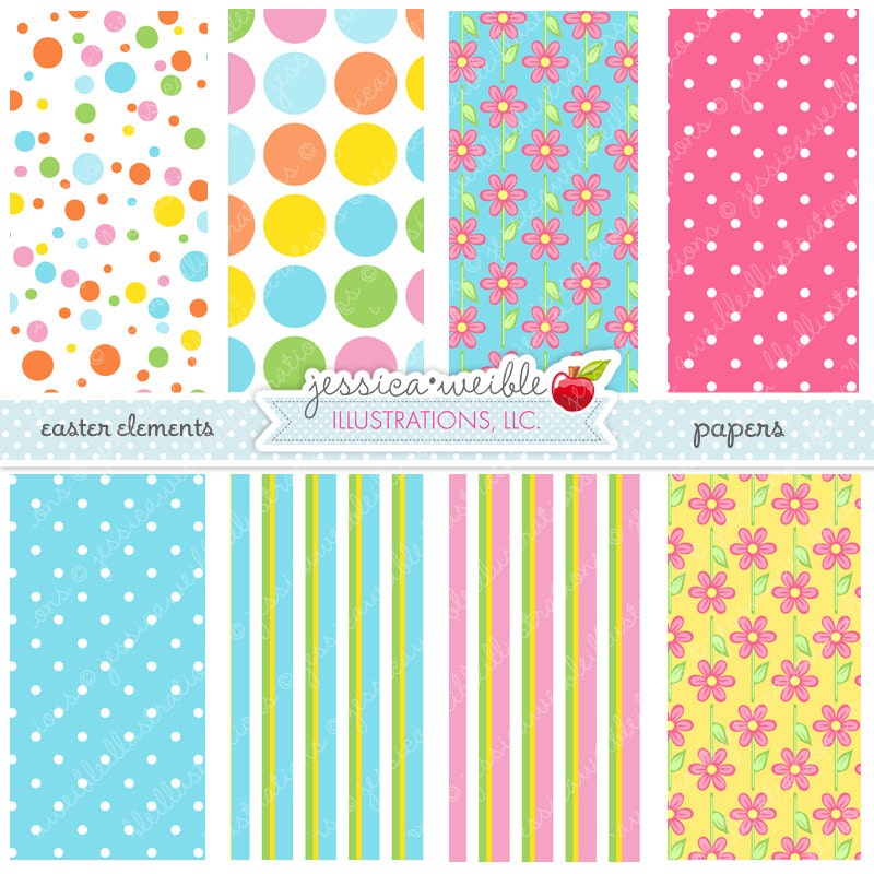 Easter Elements Cute Digital Papers - Commercial Use OK - Easter Patterns, Easter Backgrounds, Easter Papers Il_570xn