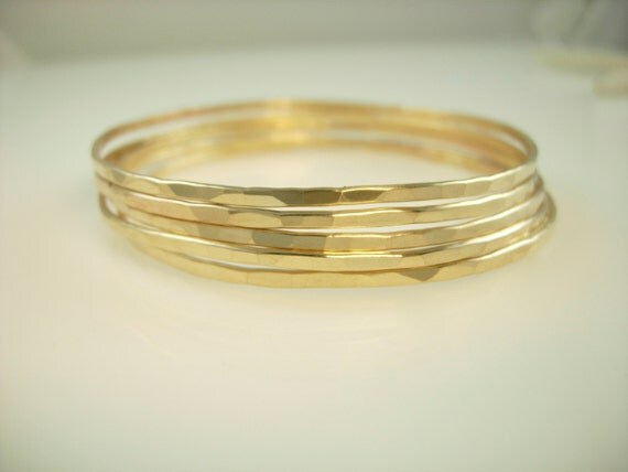 Gold Stacking Bracelets Hammered Bracelet by jamesmichellejewelry
