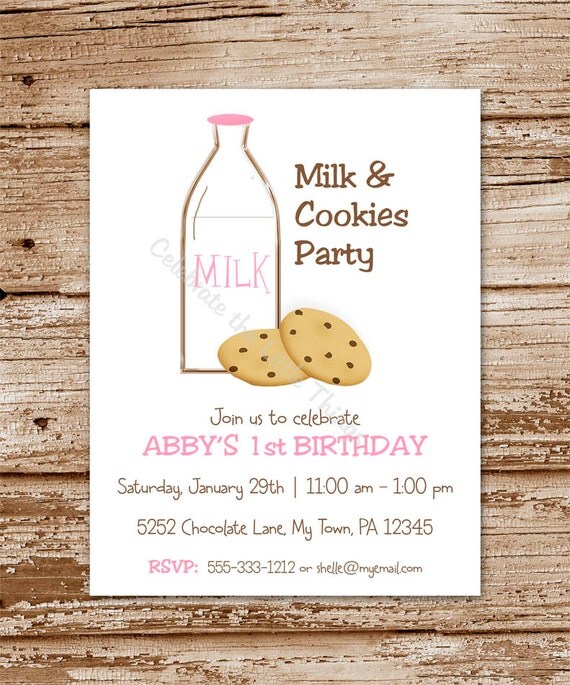 MILK and COOKIES Invitation / Girl / Personalized / Printable PDF File Il_570xn