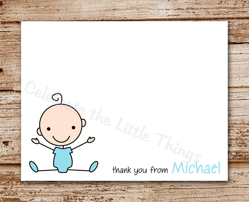 Set of 8 / Baby Boy Thank You Cards / Personalized Stationery / Note Cards / Stick Baby Il_570xn