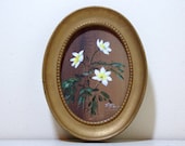 Small Floral Painting in Gold Oval Frame Signed - FoundForYou