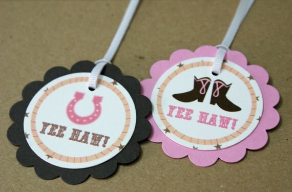 Set of 12 Girl's cowgirl birthday party favor bag tags Il_570xn