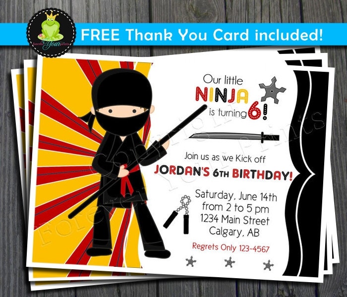 Ninja Birthday Invitation - FREE Thank You Card included Il_570xn