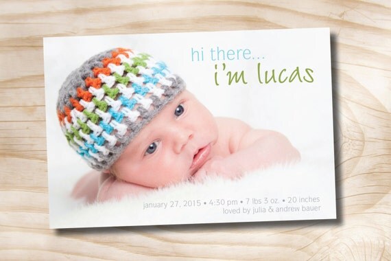 HI THERE Photo Birth Announcement/Baby Girl/Baby Boy - You Print Il_570xn