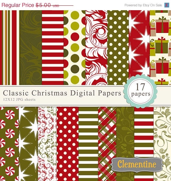 40% OFF SALE Classic Christmas scrapbook paper 12x12, digital scrapbooking paper, royalty-free- Instant Download Il_570xn