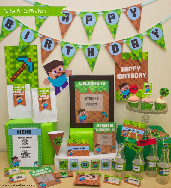Minecraft Party DIY Printable Kit - INSTANT DOWNLOAD - minecraft inspired Il_570xn