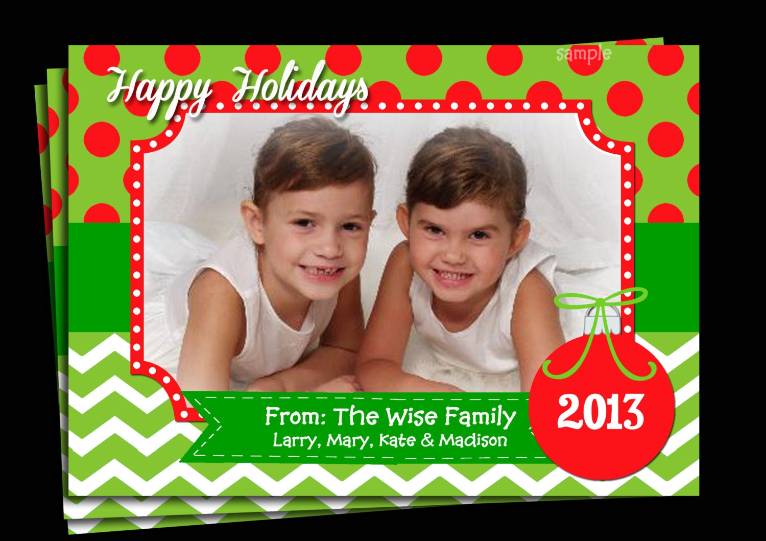 Christmas Photo Card Printable - Green Chevron Polka Dot - ANY Wording Il_570xn