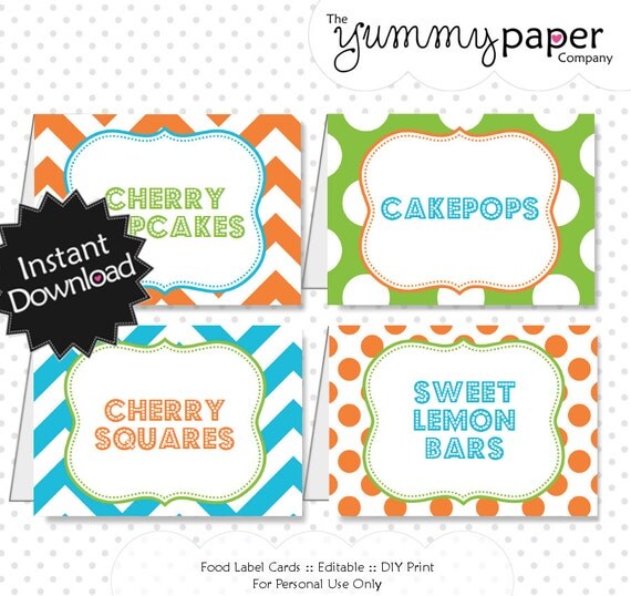 Editable Splish Splash Party Food Labels - Instant Download - Editable PDF .. ss01 Signature Collection Il_570xn