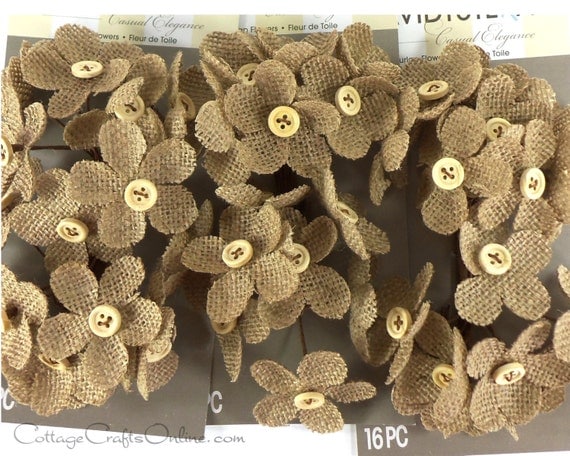 Burlap Flower Picks Natural 48 Pieces Jute Fabric Flower Wedding or Wreath Embellishment Rustic Trim