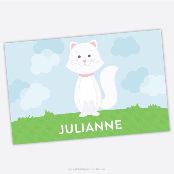 Personalized Childrens Placemat - Cat / Kitty - laminated, double-sided Il_570xn