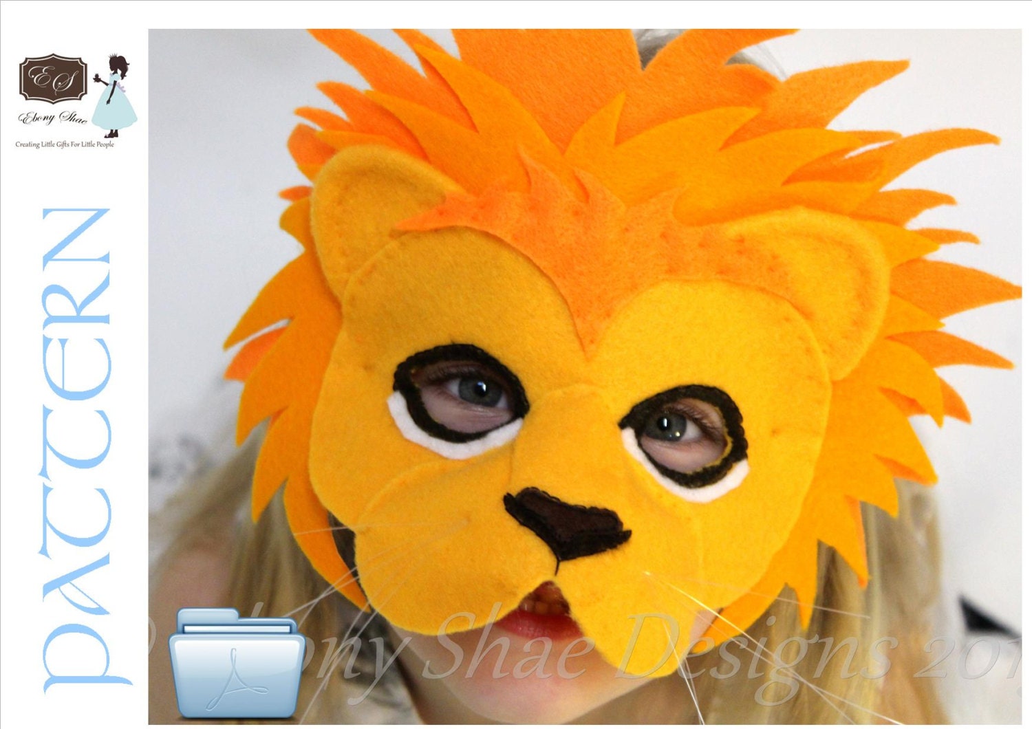 Leo the Lion Mask PDF pattern.  One size fits most children and some adults.  INSTANT DOWNLOAD. - EbonyShae