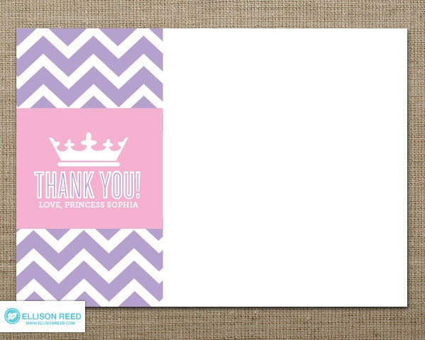 Princess Thank You Note - Princess Birthday - Princess Printable - Girl Birthday - Chevron Printable - Pink Birthday - Pink Printable Il_570xn