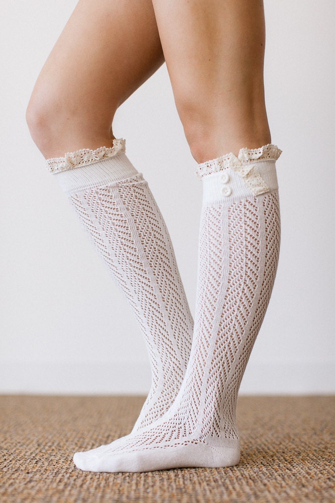 Lace Boot Socks Ivory Lacey Trim Ruffle Socks By Threebirdnest