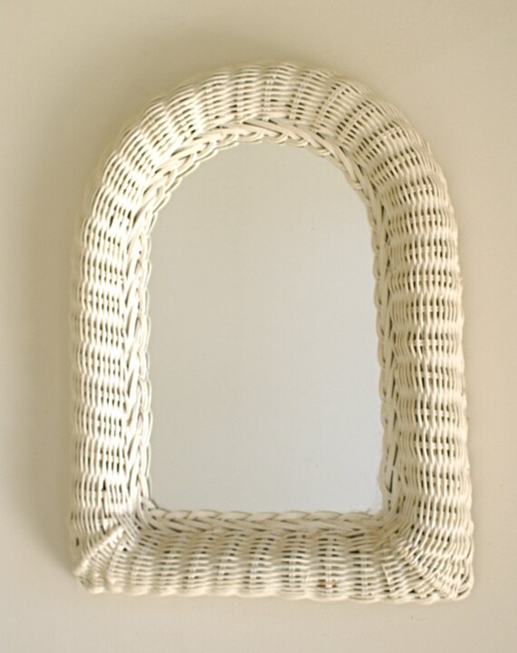 Items similar to Wicker Mirror Off White Rounded Top Wall Mirror on Etsy