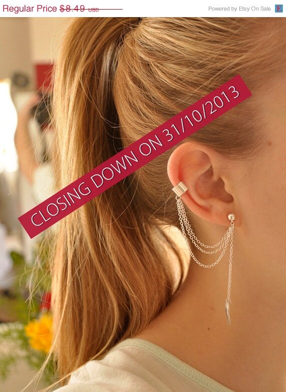 Closing Down Sale Simple Leaf Ear Cuff With Chains 50773 views A2