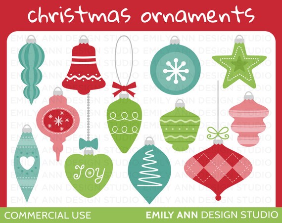 Christmas Ornaments Tree Bauble Decoration Cute Clip Art - Commercial Use - Scrapbooking Invitations Cards - Instant Download Il_570xn