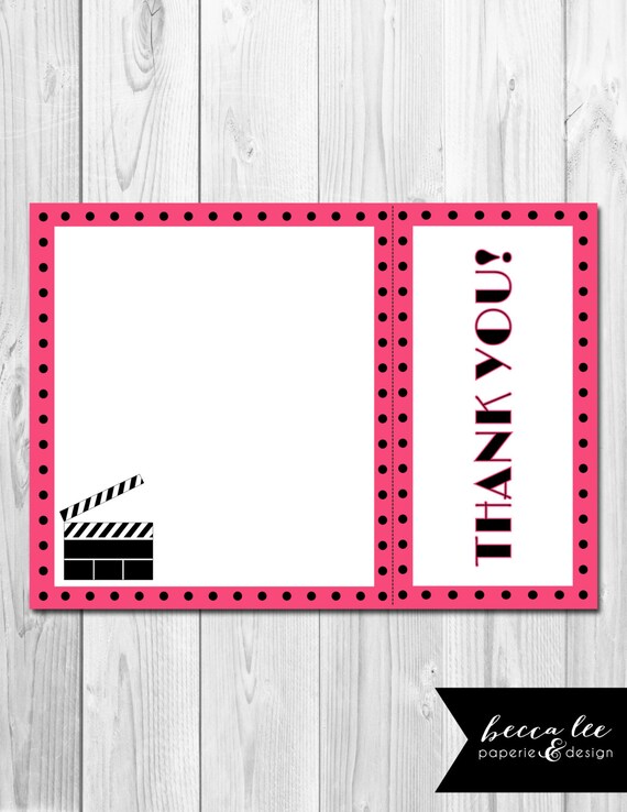 INSTANT DOWNLOAD - Thank You Note - Movie Theme - Pink Black and White - DIY - Printable Il_570xn