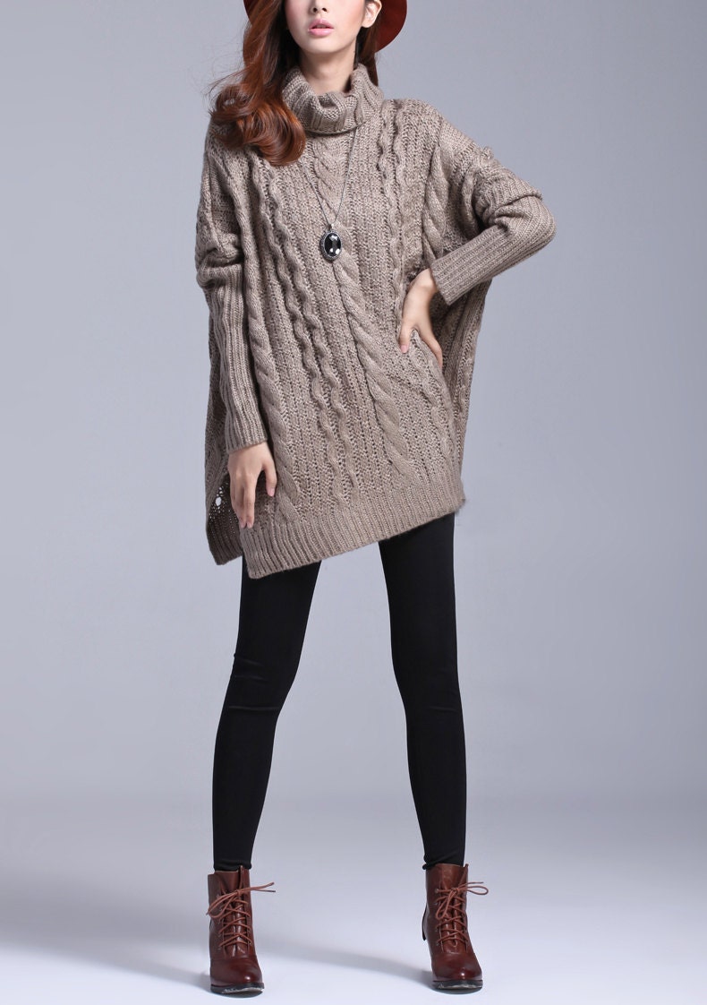 Coffee wool sweater women sweater loose sweater long sleeve sweater coat sweater winter autumn spring --SW117 - happyfamilyjudy