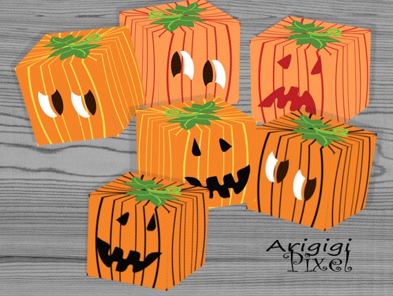 Halloween treat box, pumpkin cube gift box, set of 6 candy box template, printable, PDF file, DIY gift packaging, instant download template Il_570xn