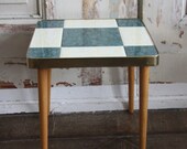 German Blue and White Tile Mid Century Plant Stand / End Table - RetroKombinat