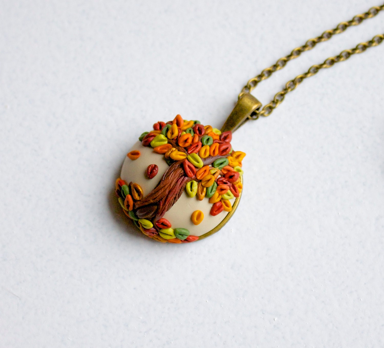 Fall tree pendant - polymer clay tree necklace - colorful autumn leaves - TheCraftyBeeOnline