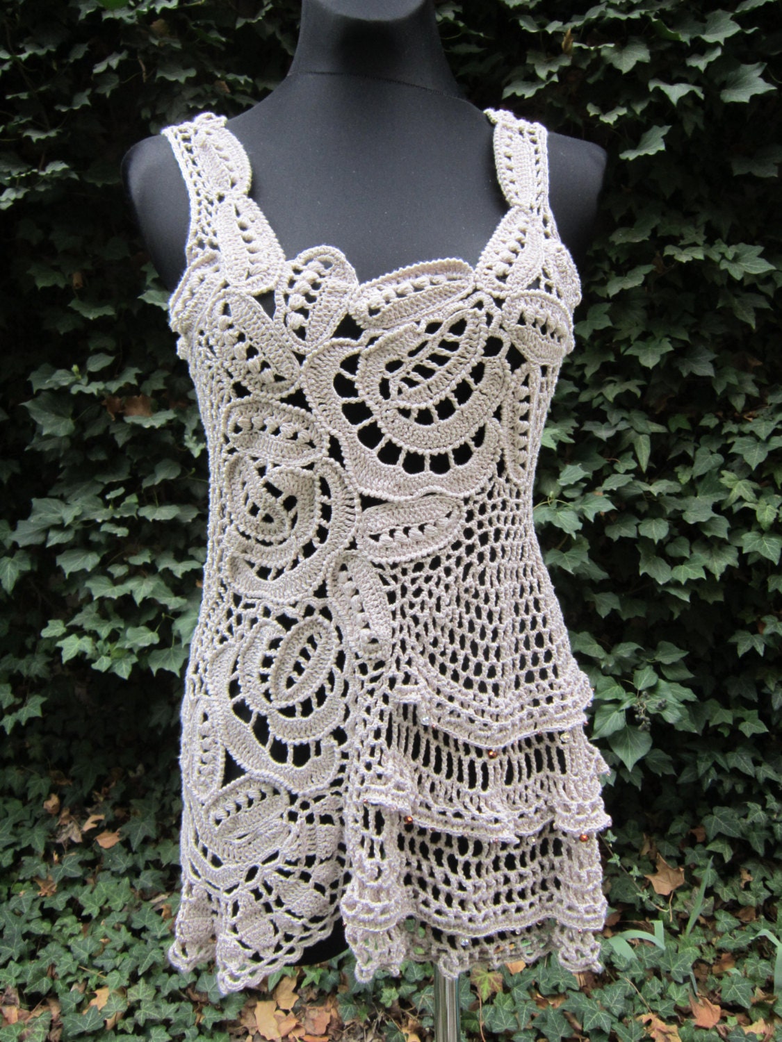 Ivory Crochet Lace Dress Irish Crochet Tunic Dress Bohemian