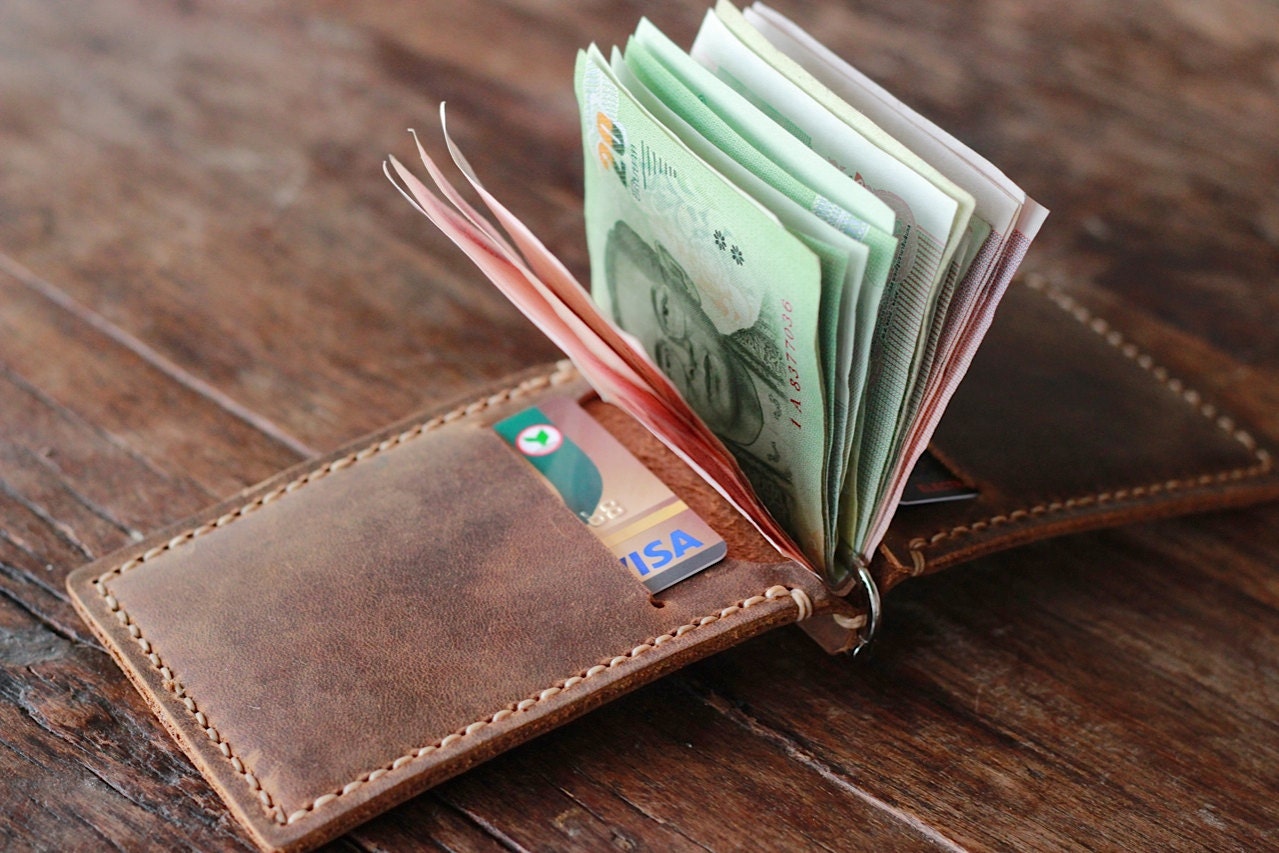 Leather Money Clip Wallet Distressed Leather Wallets by JooJoobs