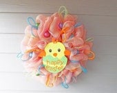 Pink and Yellow Deco Mesh Easter Wreath - NOLACraftsbyDesign
