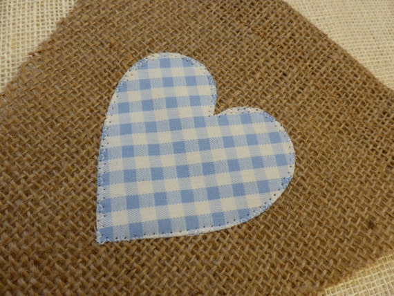 Big bunting burlap flags elements / pennants / triangle with heart aplication - finished - gingham color