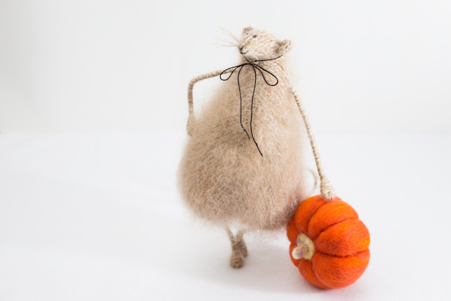 Harvest Rat with a Pumpkin-Mohair Knitted Rat-Autumn/Fall Home Decoration-Halloween/Thanksgiving Ornament-Interior Decor-Soft Rat Toy-UK - Candyfleece