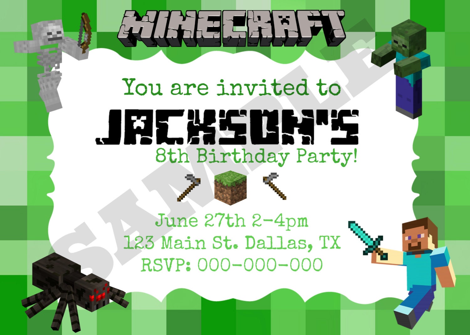 Minecraft Birthday Invite Template from img0.etsystatic.com