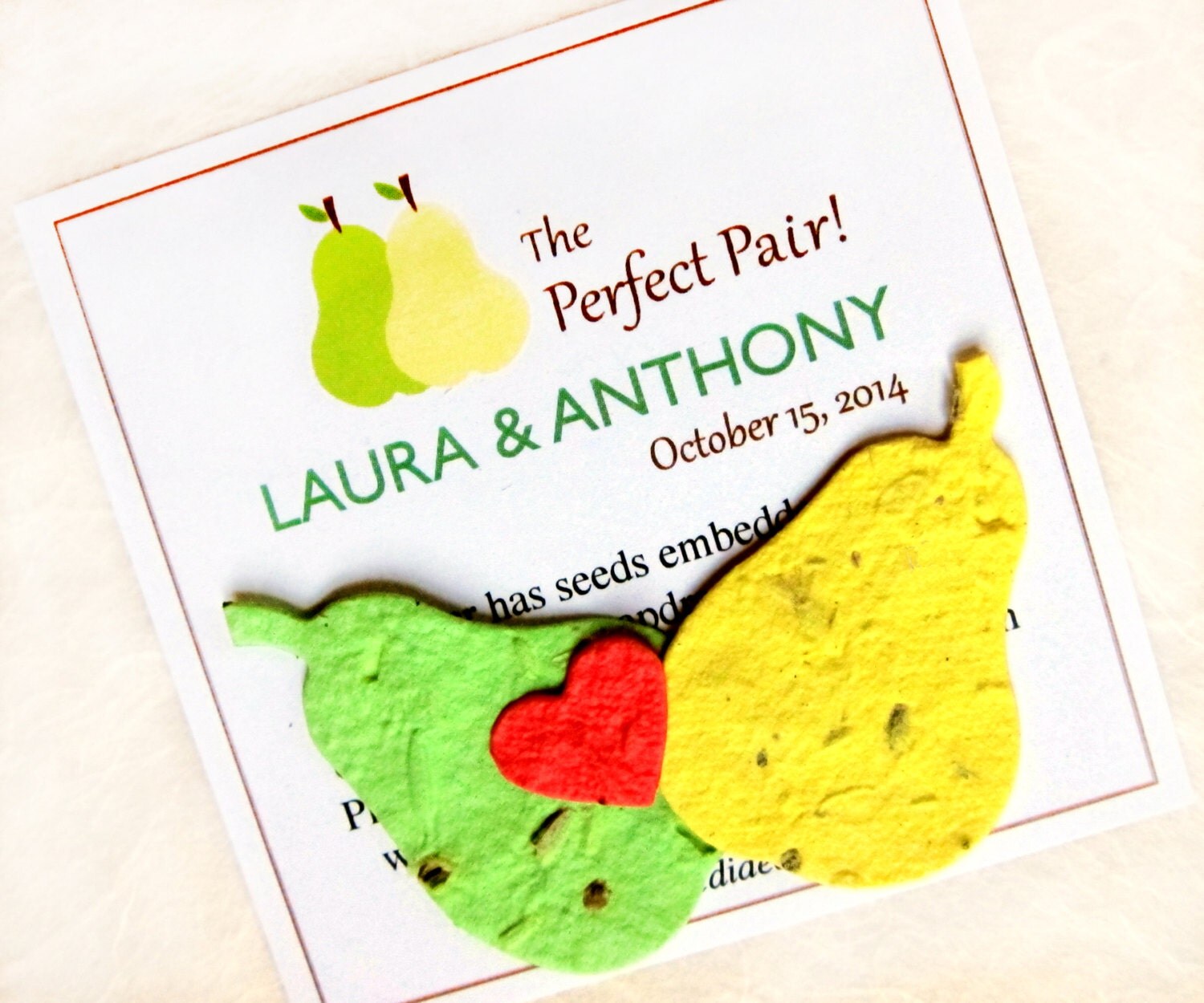 Seed Paper Perfect Pair Pear Wedding Favors Set by recycledideas