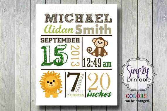 Safari Zoo Birth Announcement Wall Print Il_570xn