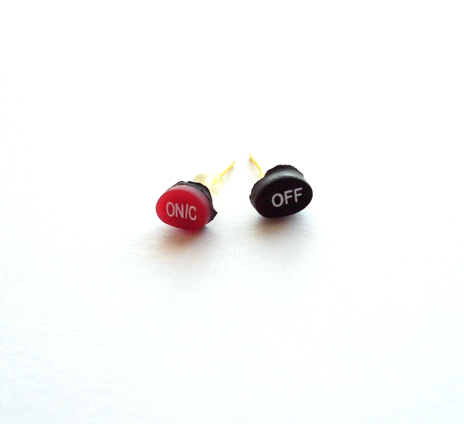 On-Off post earrings made of repurposed calculator keys red & black - upcycled jewerly, recycled, ecofriendly, nerd, techie - dekoprojects